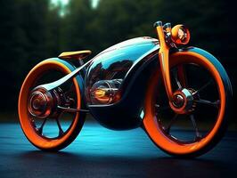 futuristische motorfiets Aan de straat, ai gegenereerd foto
