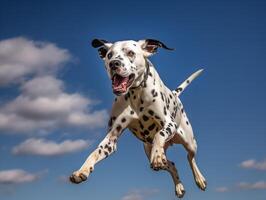 innemend in Speel met een gevlekte dalmatiër foto