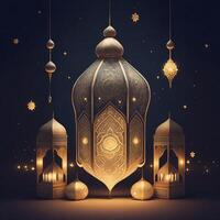 halve maan maan, halve maan maan eid mubarak ontwerp, eid festival ontwerp, lantaarns maan achtergrond, ai gegenereerd foto