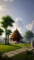 geweldig tempel milieu in een natuur door groen gebladerte van park gemaakt met generatief ai technologie foto