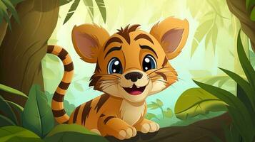 vector illustratie van een schattig tijger in de Woud, gegenereerd door ai foto