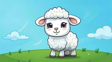 illustratie van een schapen met een achtergrond van heuvels, gegenereerd door ai foto