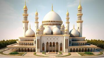 illustratie van verbazingwekkend architectuur ontwerp van moslim moskee Ramadan concept ai foto