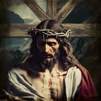 de lijden van Jezus Christus in de kroon van doornen. ai genererend. foto