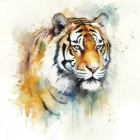 geïsoleerd tijger waterverf spatten met inkt schilderen, illustratie kunst, genereren ai foto