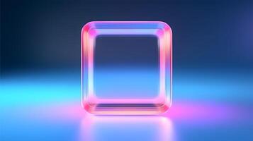 transparant holografische kubus in neon licht Aan blauw achtergrond ai gegenereerd foto