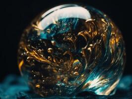 abstract tafereel met glas ballen Aan donker achtergrond gemaakt met generatief ai technologie foto