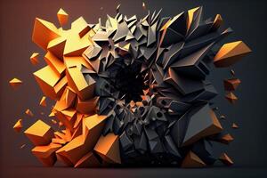 abstract meetkundig achtergrond. explosie macht ontwerp met verpletterend oppervlak. 3d illustratie. ai gegenereerd foto