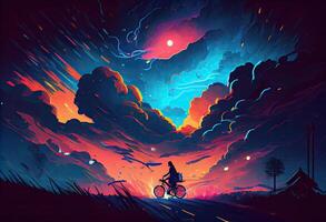 illustratie schilderij van liefde rijden Aan fiets. ai gegenereerd. foto