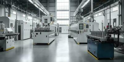 een modern fabriek met cnc frezen machines. ai gegenereerd foto