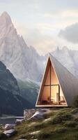 modern stijl architectuur van chique minimalistische klein houten huis Bij Italiaans Alpen. ai gegenereerd foto