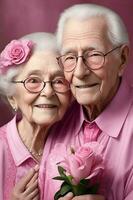 romantisch grootouders paar Aan een studio achtergrond. generatief ai foto