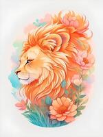 sticker, een gedetailleerd illustratie een afdrukken van levendig schattig leeuw hoofd. ai gegenereerd. foto