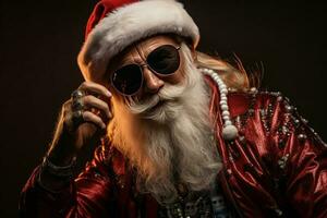 oud Mens grijs baard houden wijnoogst disco bal dans funky slijtage de kerstman Kerstmis kostuum. ai gegenereerd foto