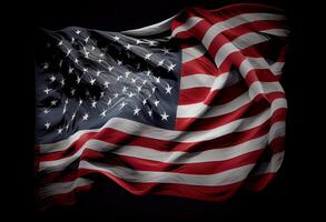 Verenigde staten vlag Aan zwart achtergrond. vrij ruimte. top wiew. ai gegenereerd. foto