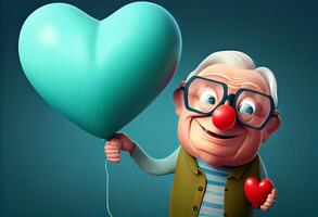 grootouder houden hart ballon met lachend. ai gegenereerd. foto
