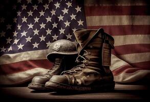 eerbiedigen en herinneren ons gewapend krachten Aan patriottisch gelegenheden gedenkteken dag, veteranen dag enz. ai gegenereerd. foto