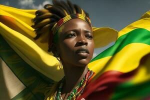 foto vieren juneteenth een Afrikaanse vrouw. ai gegenereerd