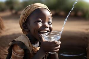 droogte gebrek van water probleem lachend kind in Afrika. ai gegenereerd foto