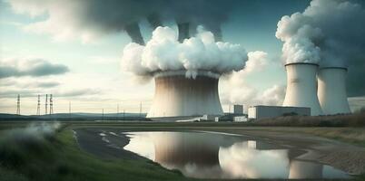 typisch nucleair reactor in de afstand. ai gegenereerd foto