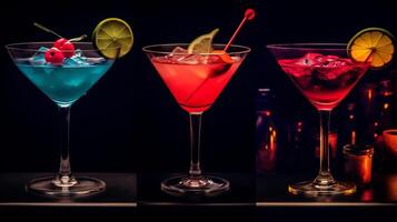 3 cocktails in verschillend kleuren. ai gegenereerd foto