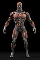 anatomisch menselijk lichaam met gespierd en bloedsomloop systemen. generatief ai foto