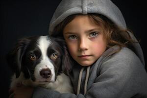 meisje en hond portret. huisdier zorg. mensen emoties. generatief ai foto