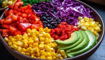 vers salade kom met kleurrijk groenten en fruit gegenereerd door ai foto