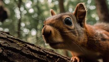 pluizig zoogdier zittend Aan tak, op zoek verlegen gegenereerd door ai foto