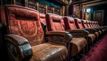 luxe fluweel fauteuils in oud fashioned kerk kerkbank gegenereerd door ai foto