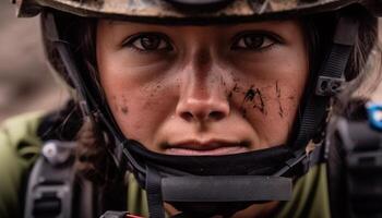 portret van een leger scherpschutter het richten geweer- gegenereerd door ai foto