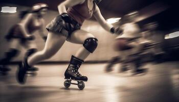 wazig beweging van rol het schaatsen Dames hebben pret gegenereerd door ai foto