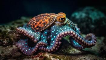 schildpad en Octopus zwemmen in tropisch rif gegenereerd door ai foto