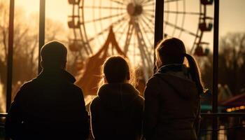 silhouetten van gezinnen genieten van carnaval spellen samen gegenereerd door ai foto