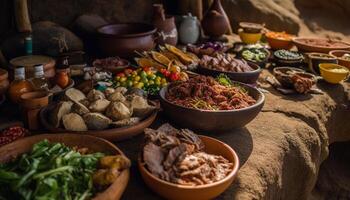 aardewerk kom houdt eigengemaakt Chili peper kruid gegenereerd door ai foto