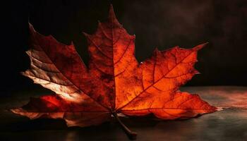 levendig herfst esdoorn- blad valt Aan hout generatief ai foto