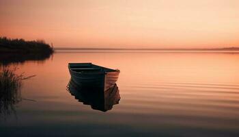 rustig zonsondergang Aan water, reflectie van schoonheid gegenereerd door ai foto