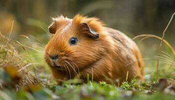 pluizig Guinea varken zittend Aan groen gras gegenereerd door ai foto