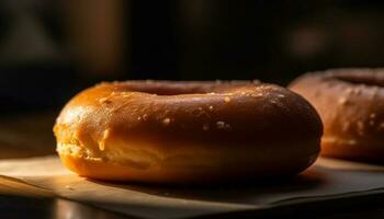 stack van eigengemaakt donuts, een zoet toegeeflijkheid gegenereerd door ai foto