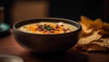 vers guacamole en chips, een perfect tussendoortje gegenereerd door ai foto