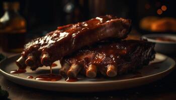 gegrild varkensvlees rib bord met hartig saus gegenereerd door ai foto