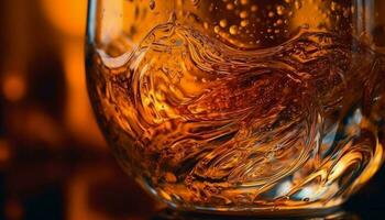 luxe whisky glas weerspiegelt goud gekleurde vloeistof gegenereerd door ai foto