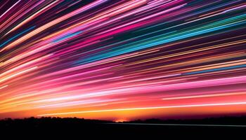 elektrisch auto ontsteken licht spoor in levendig futuristische landschap silhouet gegenereerd door ai foto