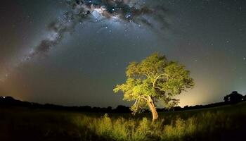 majestueus ster veld- verlicht de melkachtig manier in panoramisch visie gegenereerd door ai foto