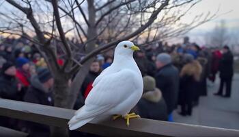 voeden zeemeeuw wandelen Aan kustlijn, symbool van vrijheid en vakanties gegenereerd door ai foto