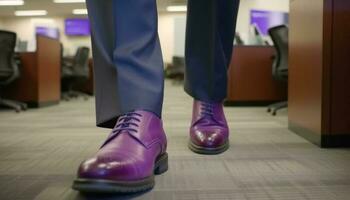 modern zakenman wandelen in luxe kantoor vervelend glimmend leer schoenen gegenereerd door ai foto