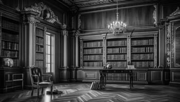 luxe huiselijk kamer met modern boekenplank en antiek archieven verzameling gegenereerd door ai foto