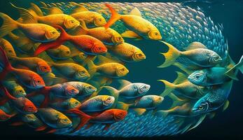 onderwater- dier natuur illustratie multi gekleurde achtergronden met school- van vis ,generatief ai foto