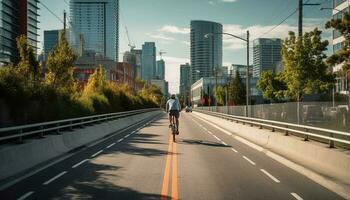gezond atleten joggen door modern stedelijk stadsgezicht gegenereerd door ai foto