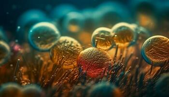 gloeiend blauw cirkels onthullen kanker cel groei gegenereerd door ai foto